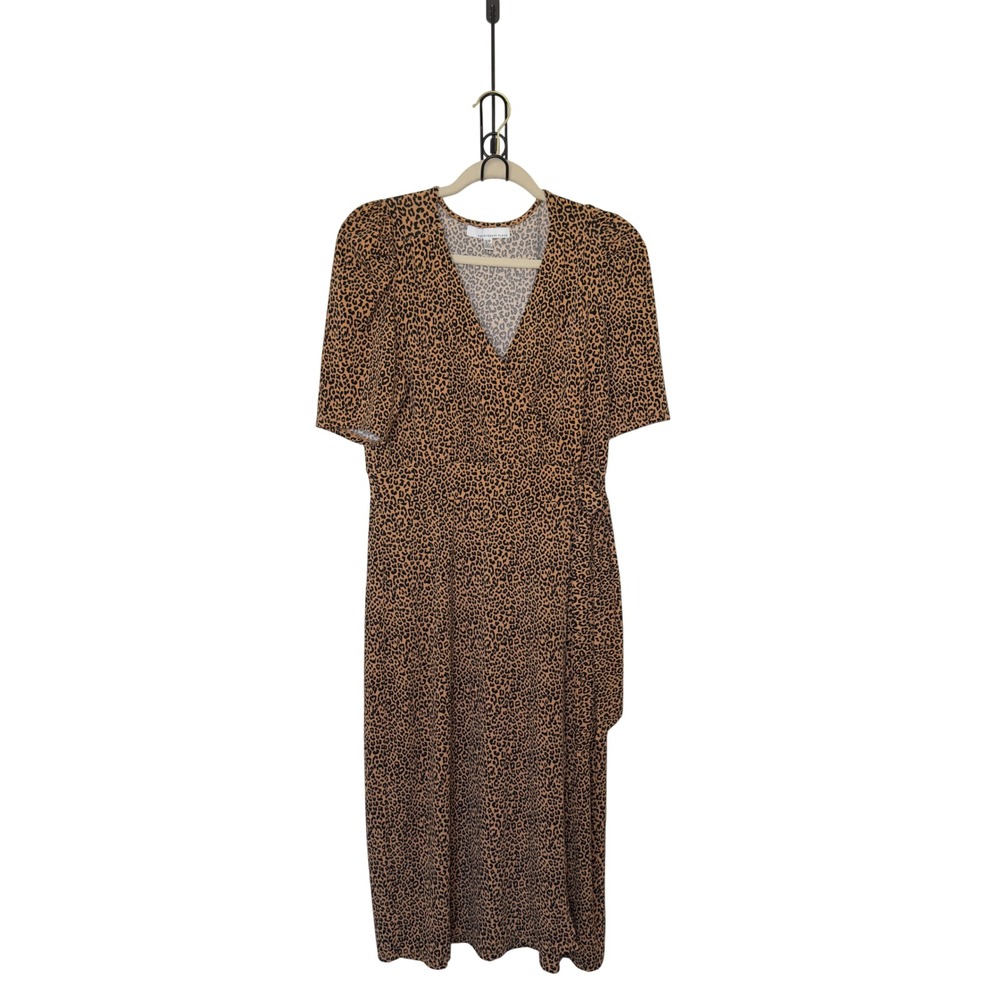 Fourteenth Place Women Small Animal Print Faux Wrap Midi Dress Indie Sleaze